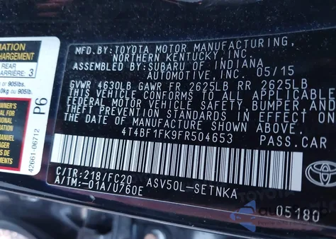 2015 Toyota Camry Le from USA, damaged, VIN 4T4BF1FK9FR504653